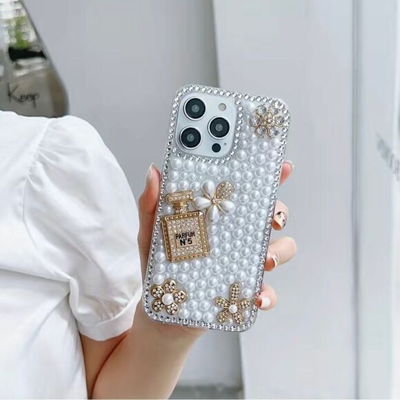 PEARL & GLITTER Case for iPhone 14 Pro. Brand New. Gold Embellishments. - Picture 1 of 5